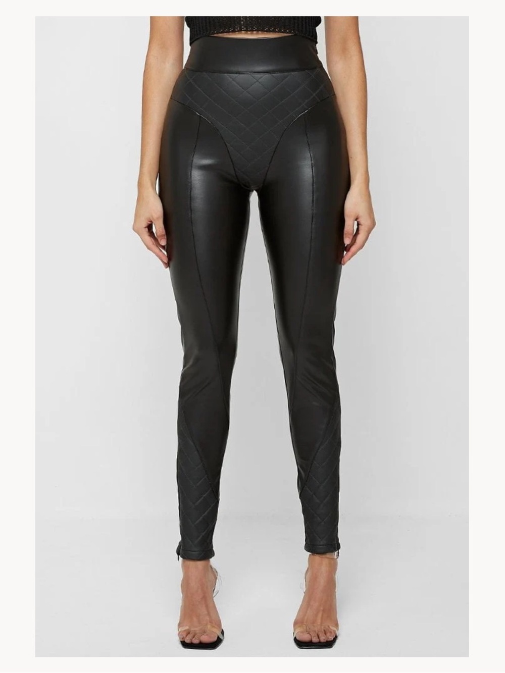 Manière De Voir: Quilted Faux Leather Leggings, Black, US 6/UK 10